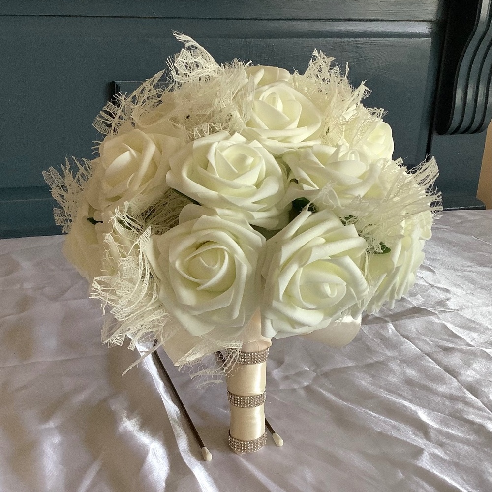 Large rose and lace flowers bridal bouquet..you pick colors